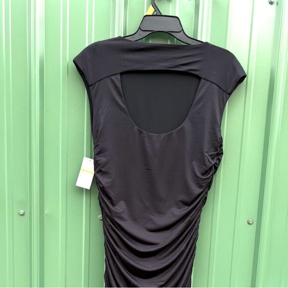 Women's Black Sleeveless Open Back Midi Dress, Below Knee Length, Size L - Picture 9 of 10